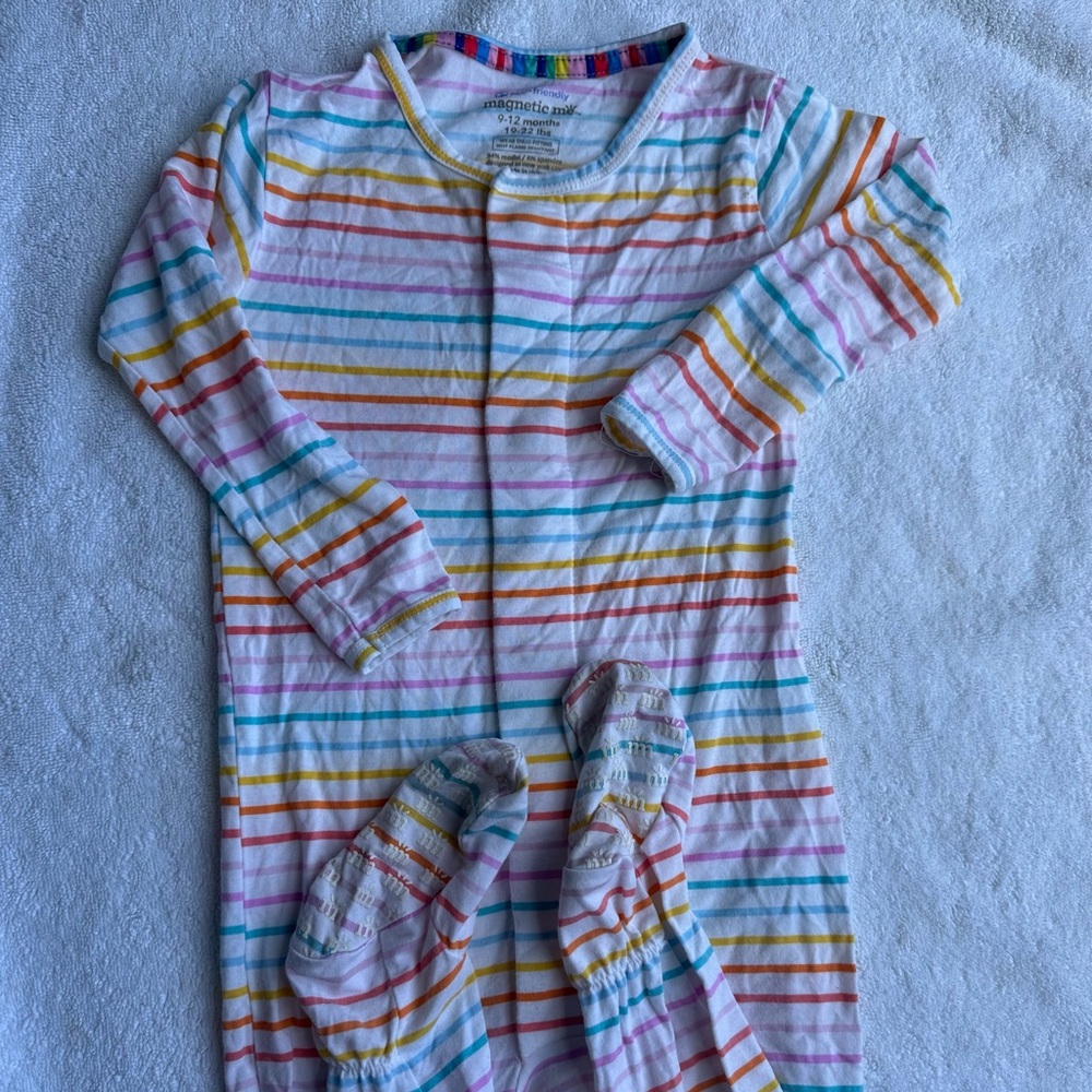 Magnetic Me. Striped Baby Onesie with Footies